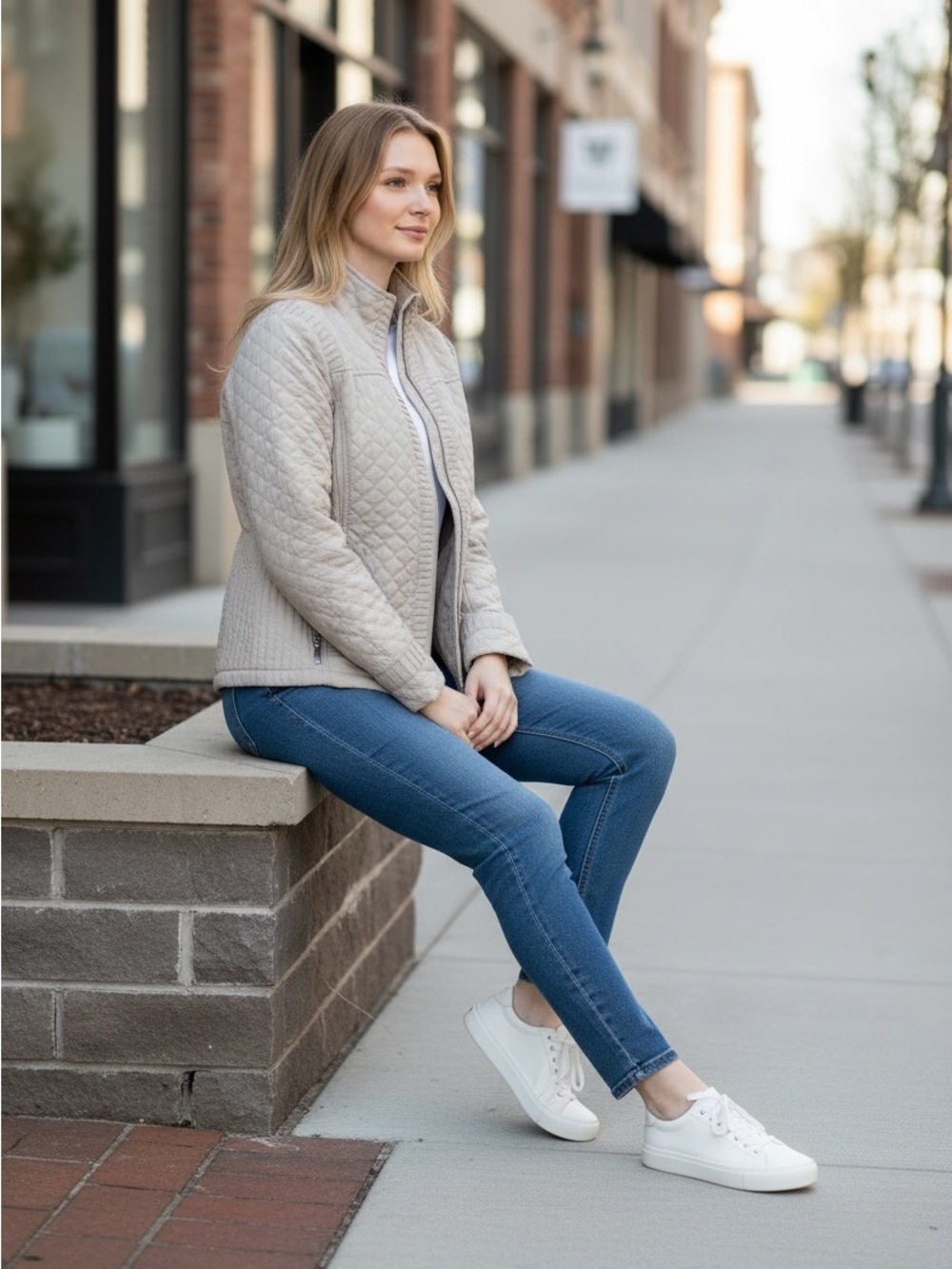 NEW Never worn: Giacca Quilted Zip Front Jacket in Soft Pearl Color